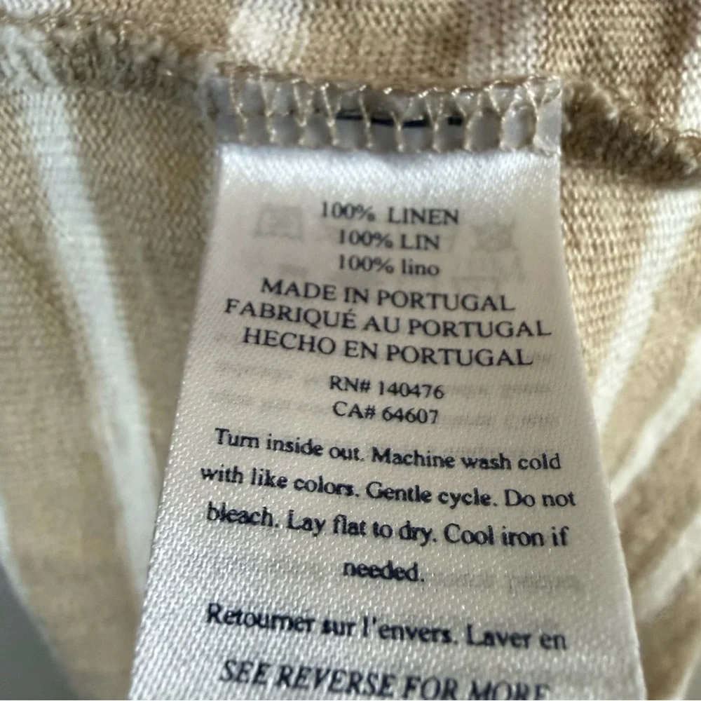 Faherty Women Cream Oceanside 100% Linen V Neck Top Size XL Beach Resort Stripes - Picture 6 of 6